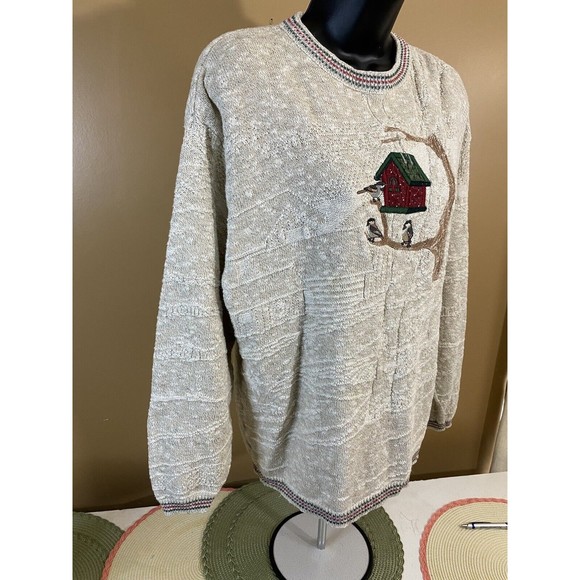 Vintage Jantzen USA Made Embroidered Bird/ House Women’s Woven Sweater Size L - Picture 7 of 16